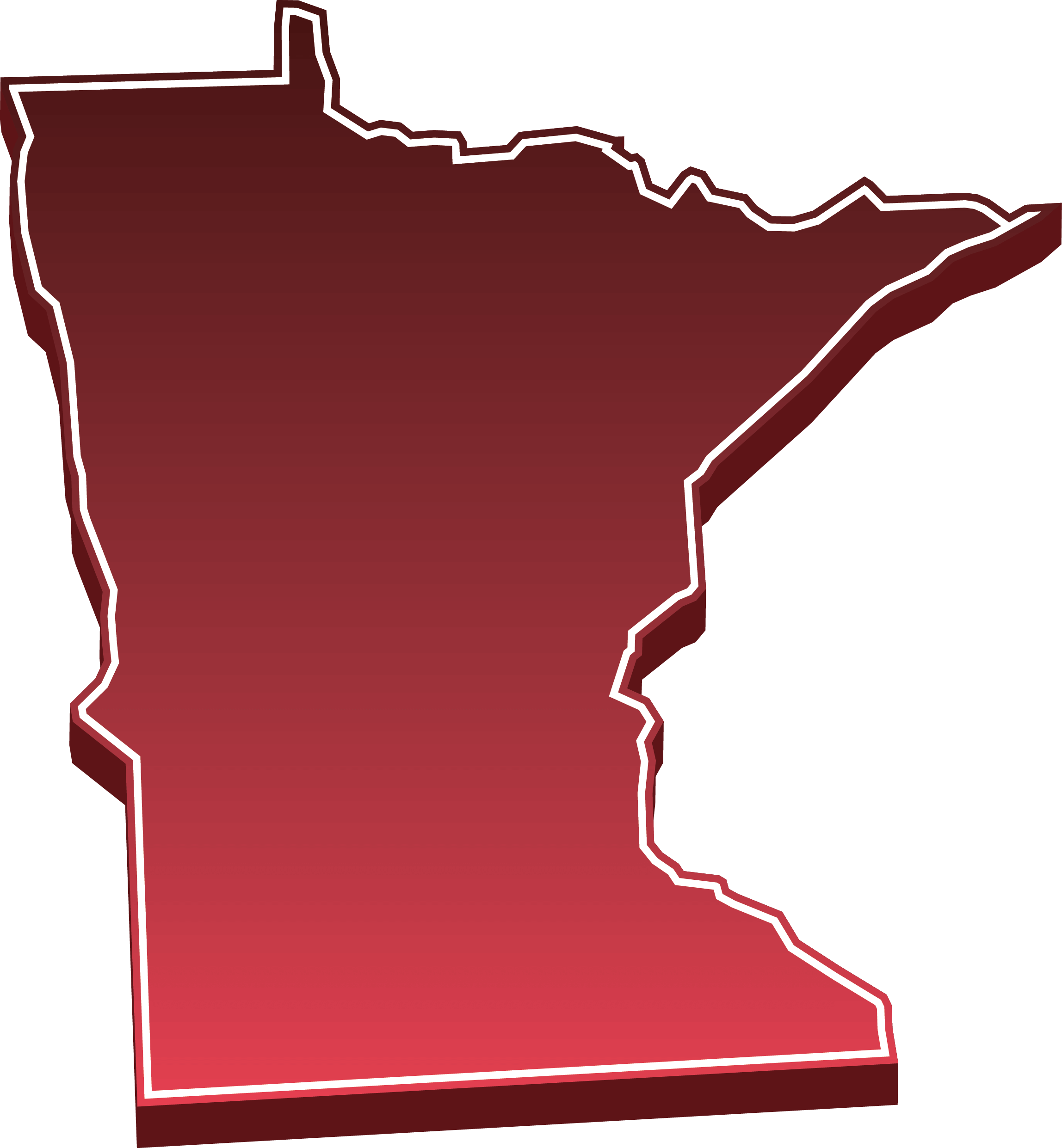3D Shape of Minnesota colored in red and outlined in white